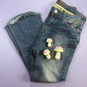 Vtg Y2K 90s Low Rise Jeans Fringe Flare Leg Piama 0 Retro